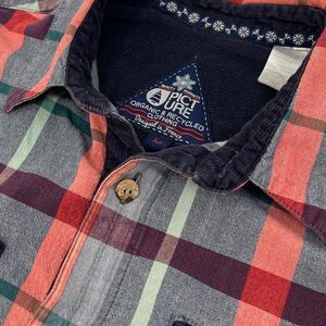 Picture Organic Clothing Men's Plaid Long Sleeve Shirt Blue/Coral Medium